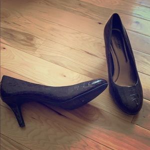 Brown patent leather heels